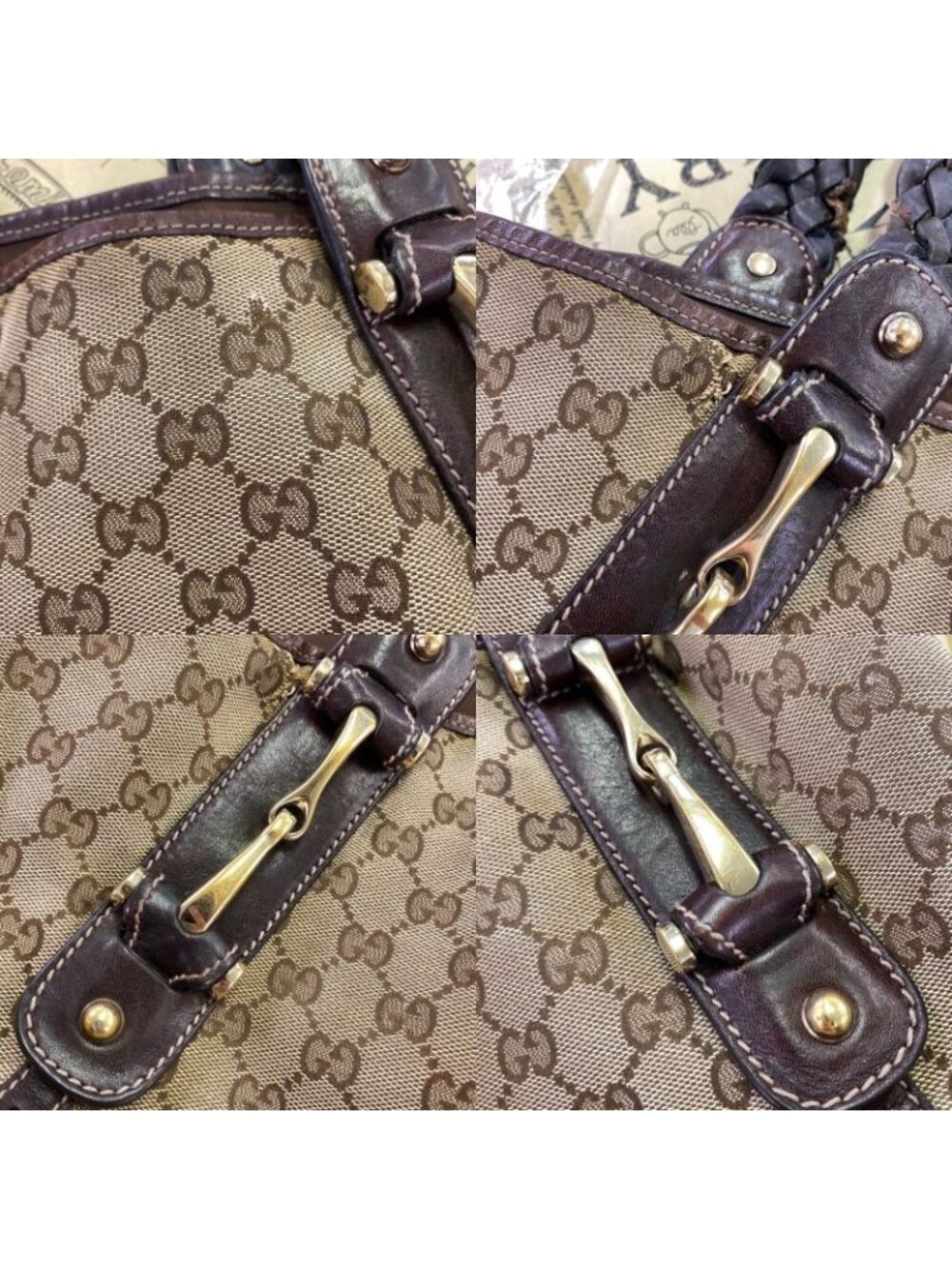 ★SOLD★ Gucci Tote Shoulder Bag GG Canvas Horsebid - Picture 12 of 16